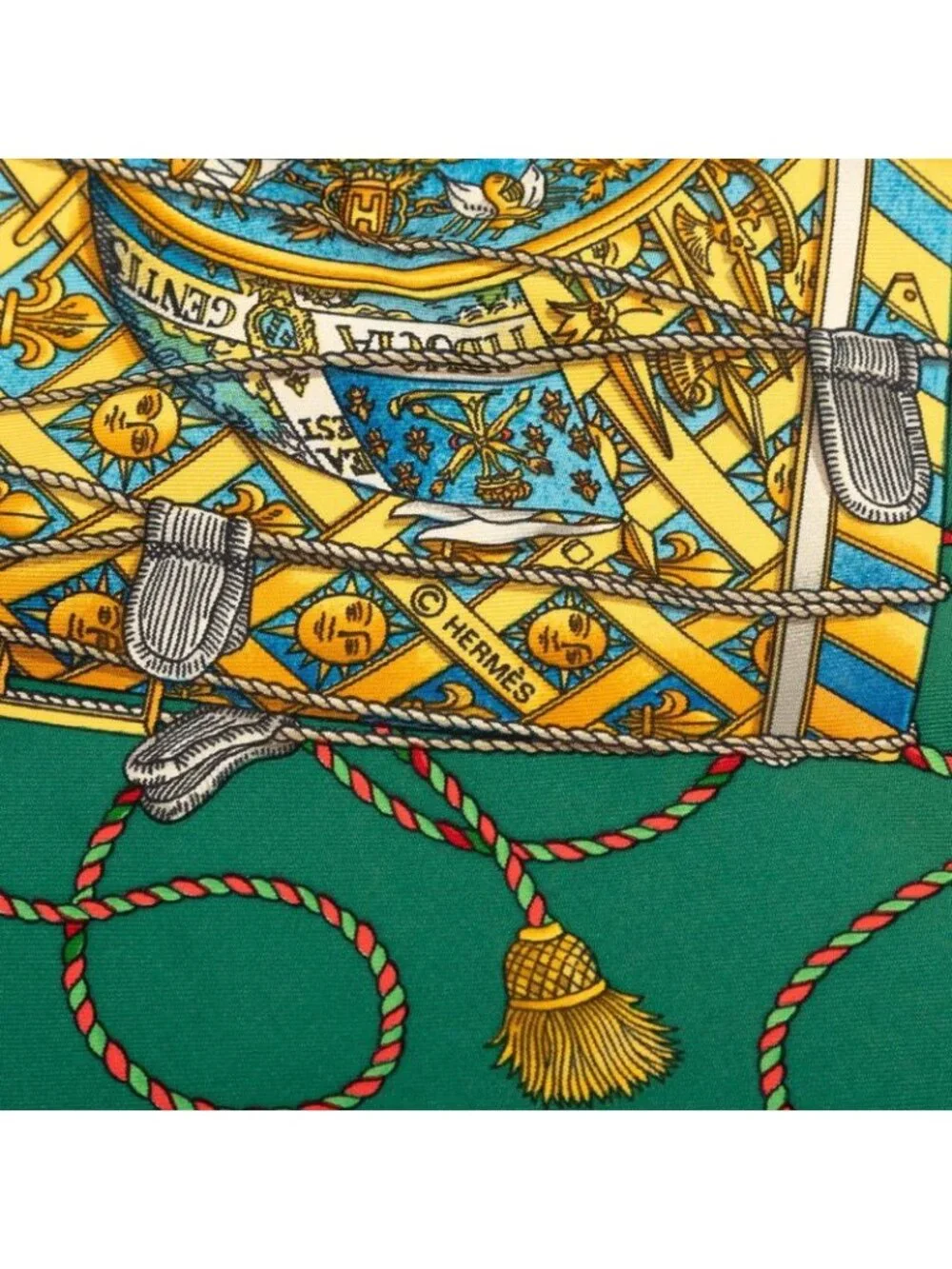 Hermes Carre 90 les Tambours Drum Scarf Green Multicolor Silk
